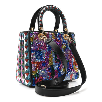 Christian Dior X OLGA TITUS Lambskin Sequin Beaded Medium Lady Dior Art Black Multicolor 3 of 10