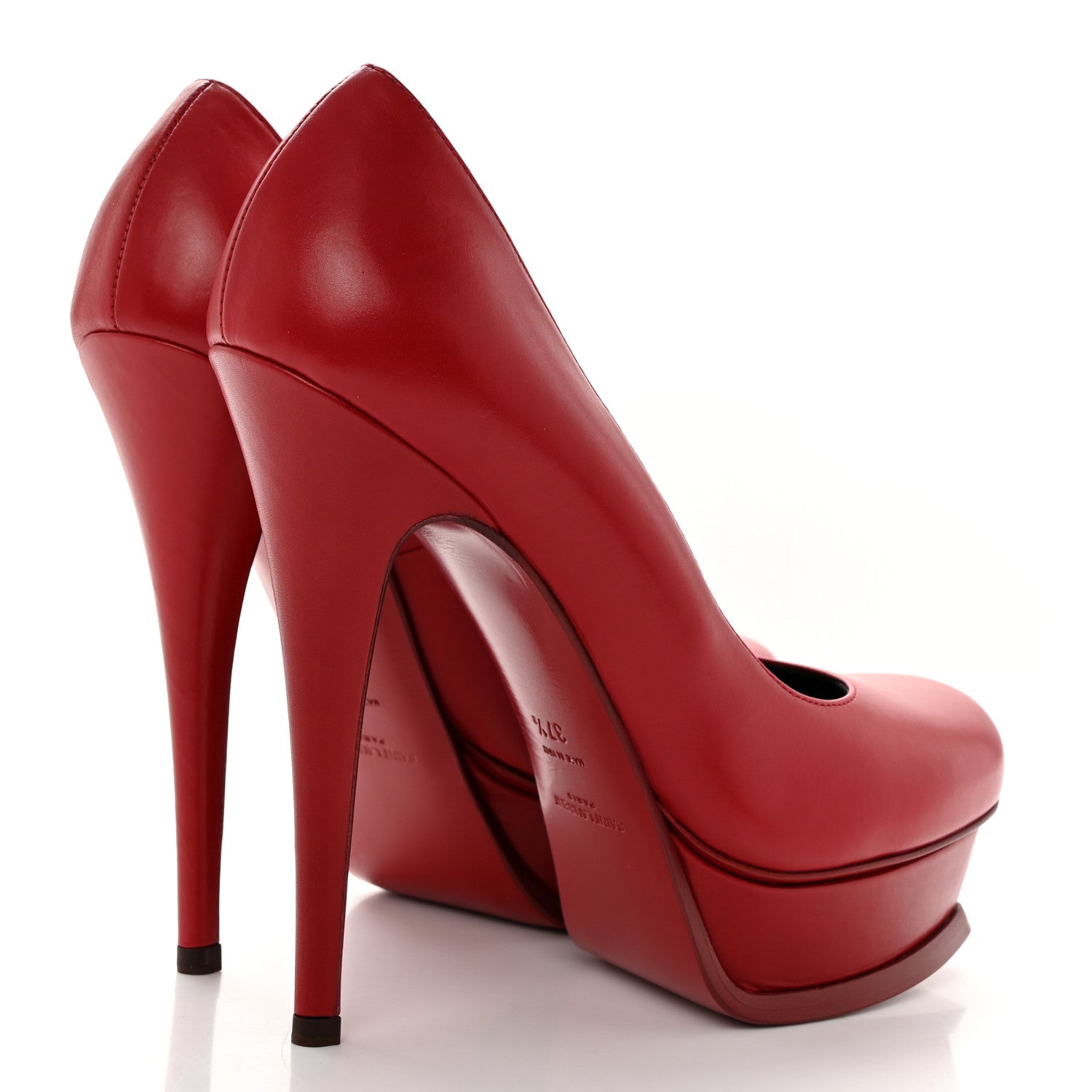 Saint Laurent Seta Calfskin Tribute 105 Platform Pumps 37.5 Rouge Orient 4 of 8
