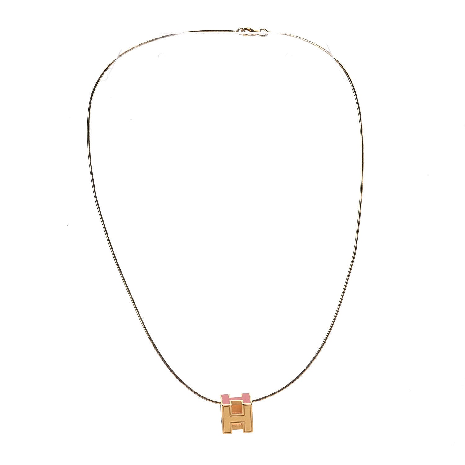 Hermes Gold Lacquered Cage d'H Pendant Necklace Orange Fonce 3 of 5