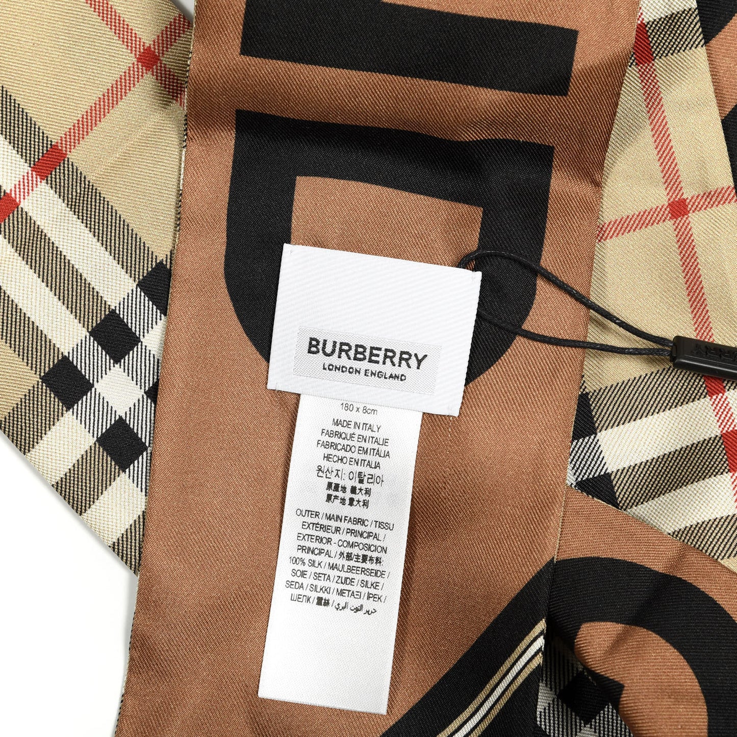 Silk Vintage Check Logo Print Skinny Scarf