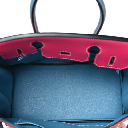 Hermes Epsom Horseshoe Birkin 30 Rose Tyrien Blue Jean 5 of 10