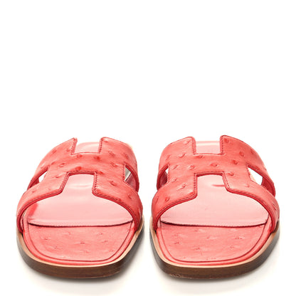 Hermes Ostrich Oran Sandals 37.5 Rouge Corail 2 of 10