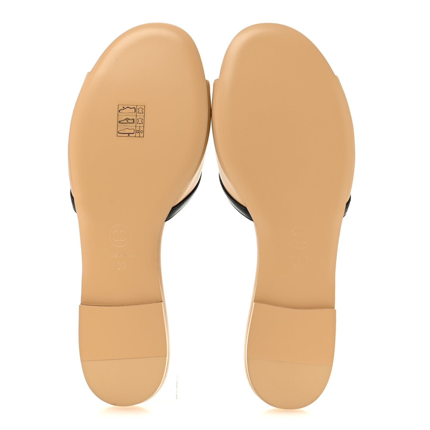 Lambskin CC Cutout Sandal Mules 39 Beige Black