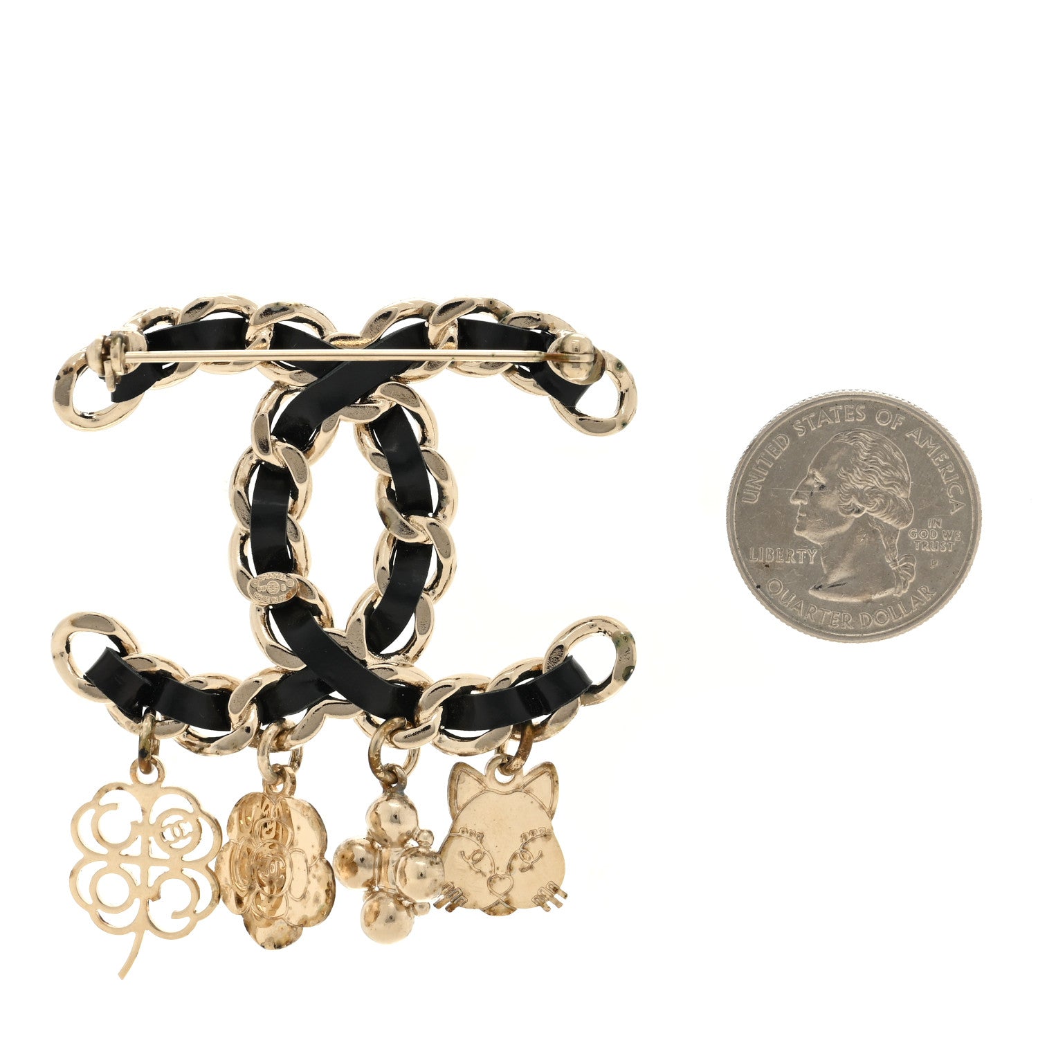 Chanel Lambskin Crystal Chain CC Charms Brooch Black Gold 2 of 5