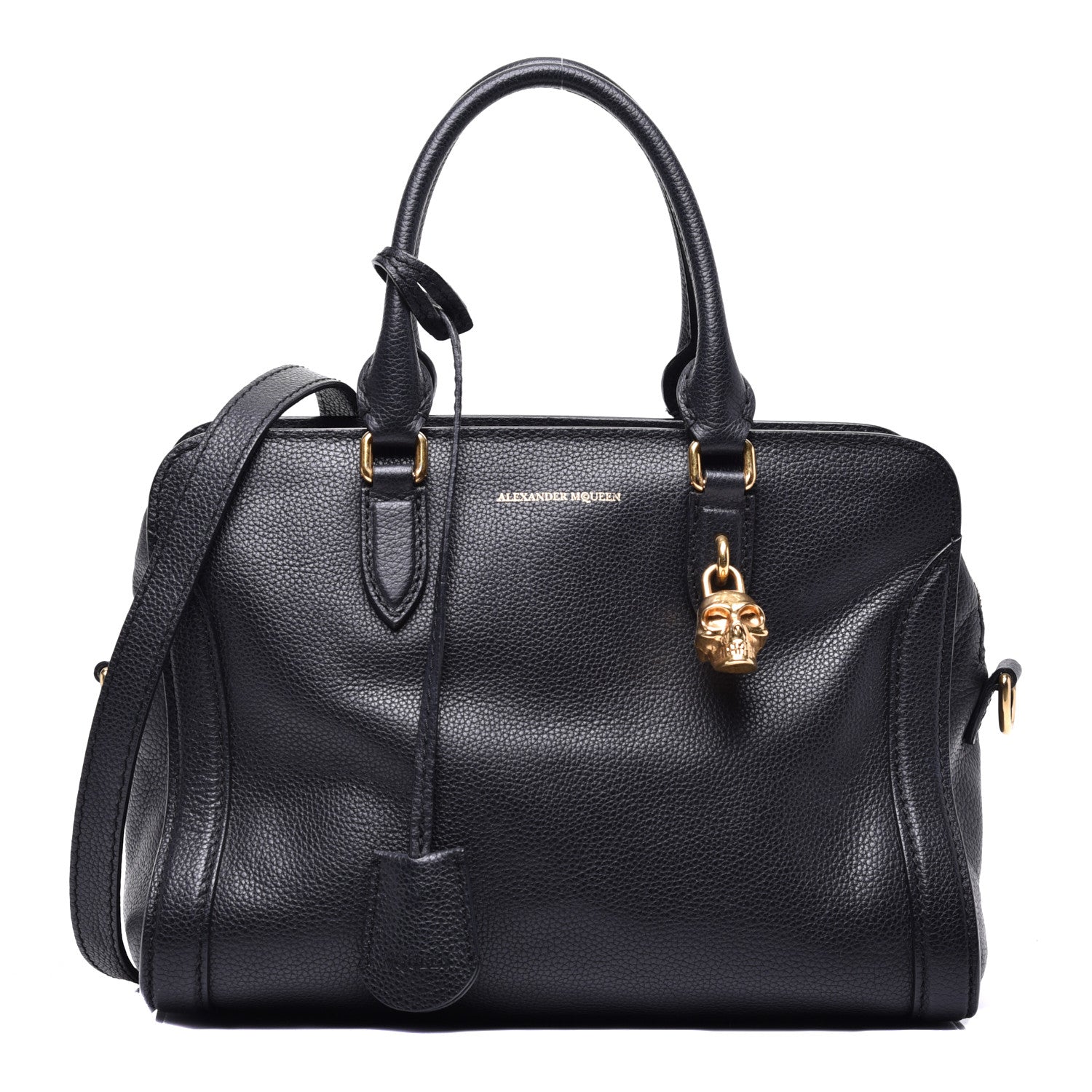 Alexander McQueen Pebbled Calfskin Small Skull Padlock Zip Around Tote Black 1 of 13