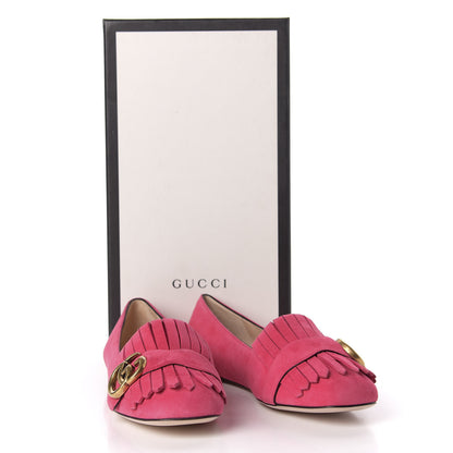 Gucci Kid Scamosciato GG Marmont Fringe Flats 37 Hot Pink 10 of 10