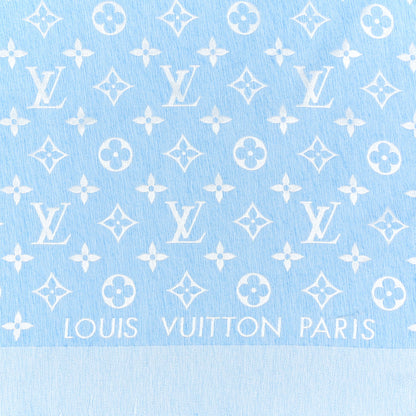 Louis Vuitton Silk Wool Monogram Denim T-Shirting Shawl Light Blue 3 of 4