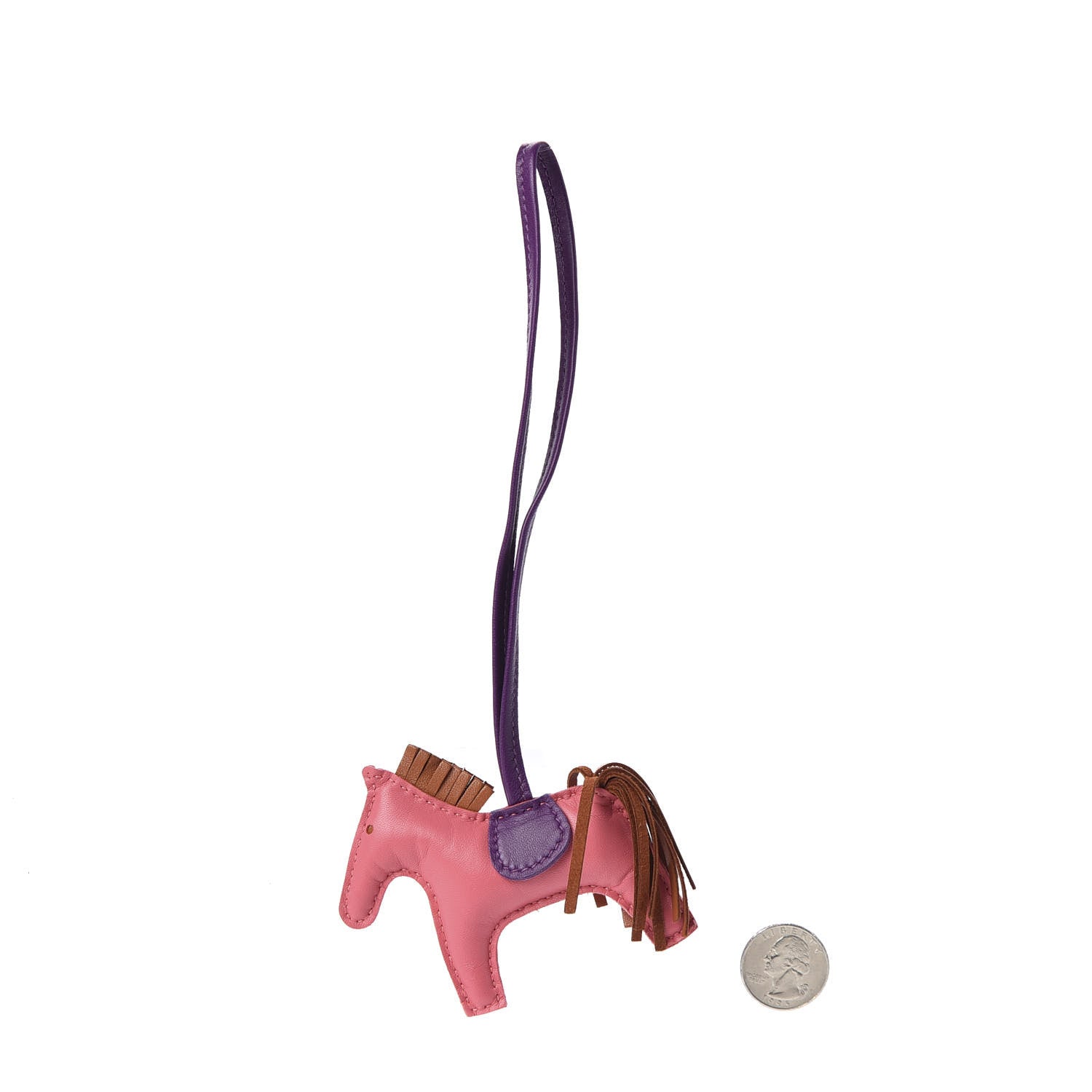 Hermes Milo Lambskin Grigri Rodeo Horse Bag Charm PM Rose Azalee Gold Anemone 3 of 5