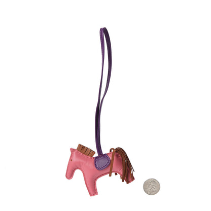 Hermes Milo Lambskin Grigri Rodeo Horse Bag Charm PM Rose Azalee Gold Anemone 3 of 5