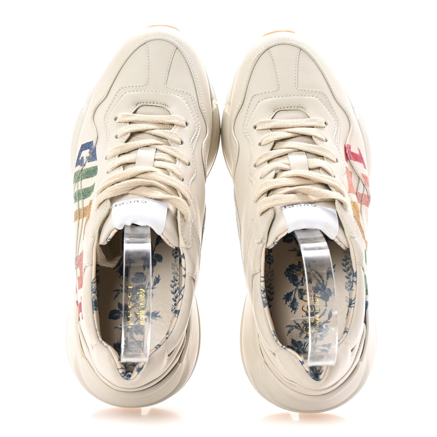 Calfskin Glitter Game Logo Womens Rhyton Sneakers 38 Mystic White