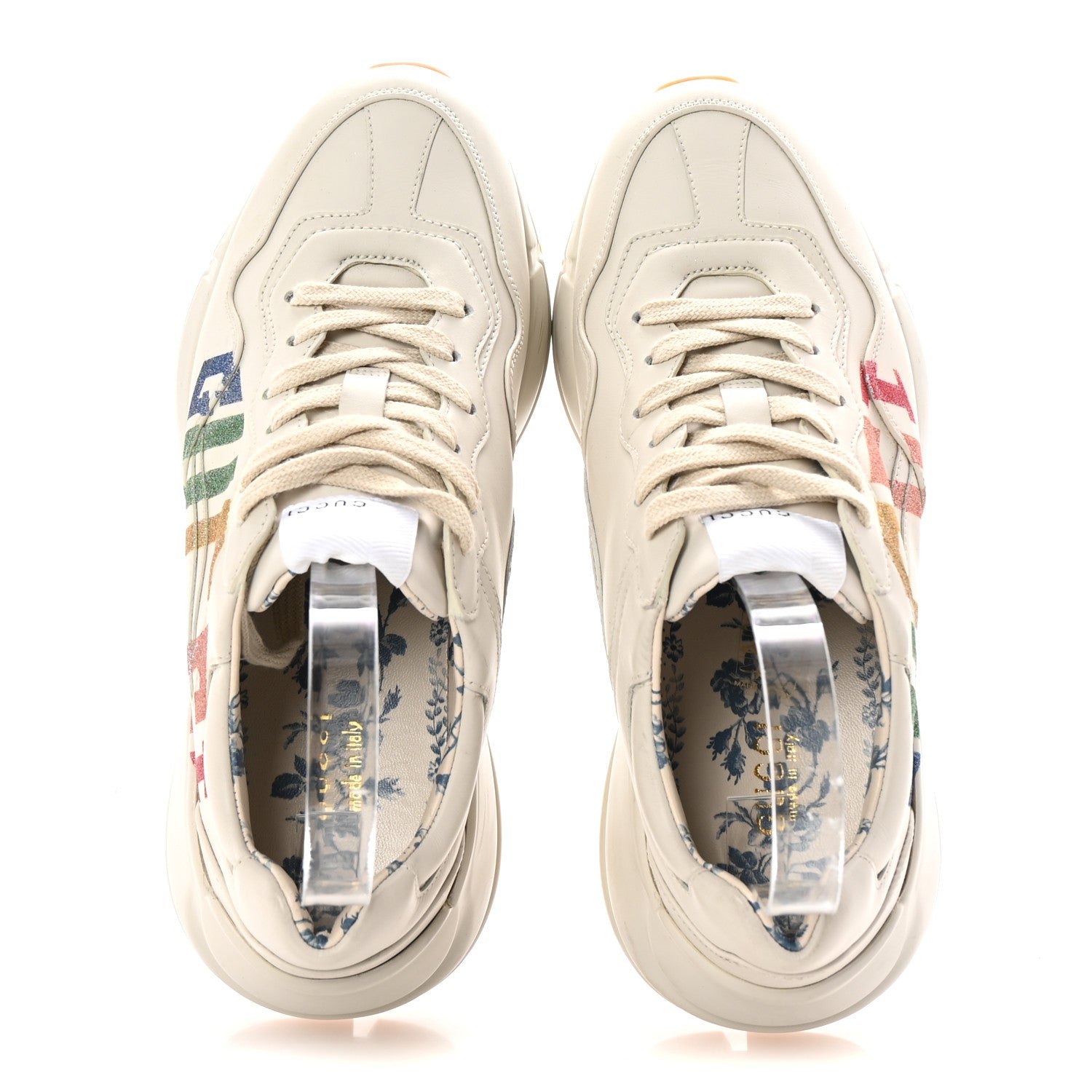 Gucci Calfskin Glitter Game Logo Womens Rhyton Sneakers 38 Mystic White 2 of 9
