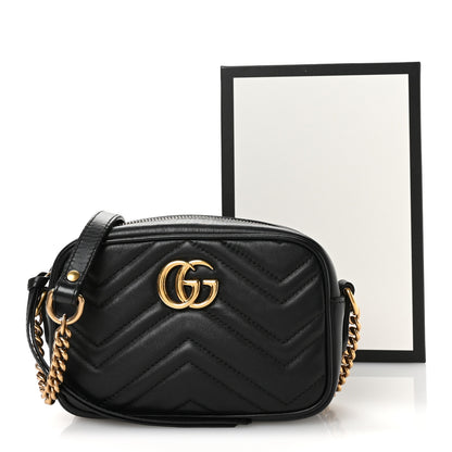 Gucci Calfskin Matelasse Mini GG Marmont Chain Shoulder Bag Black 11 of 11