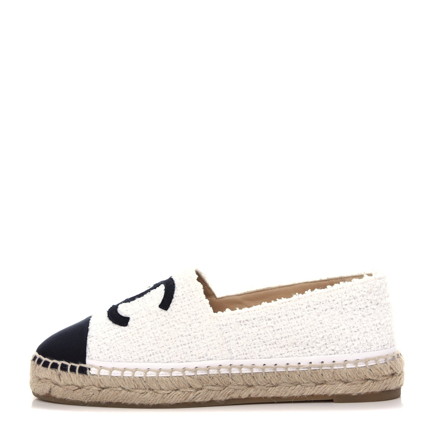 Tweed Grosgrain CC Espadrilles 38 White Black