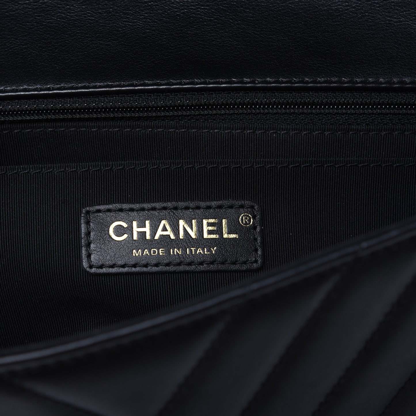 Calfskin Chevron Quilted Medium Statement Flap Black
