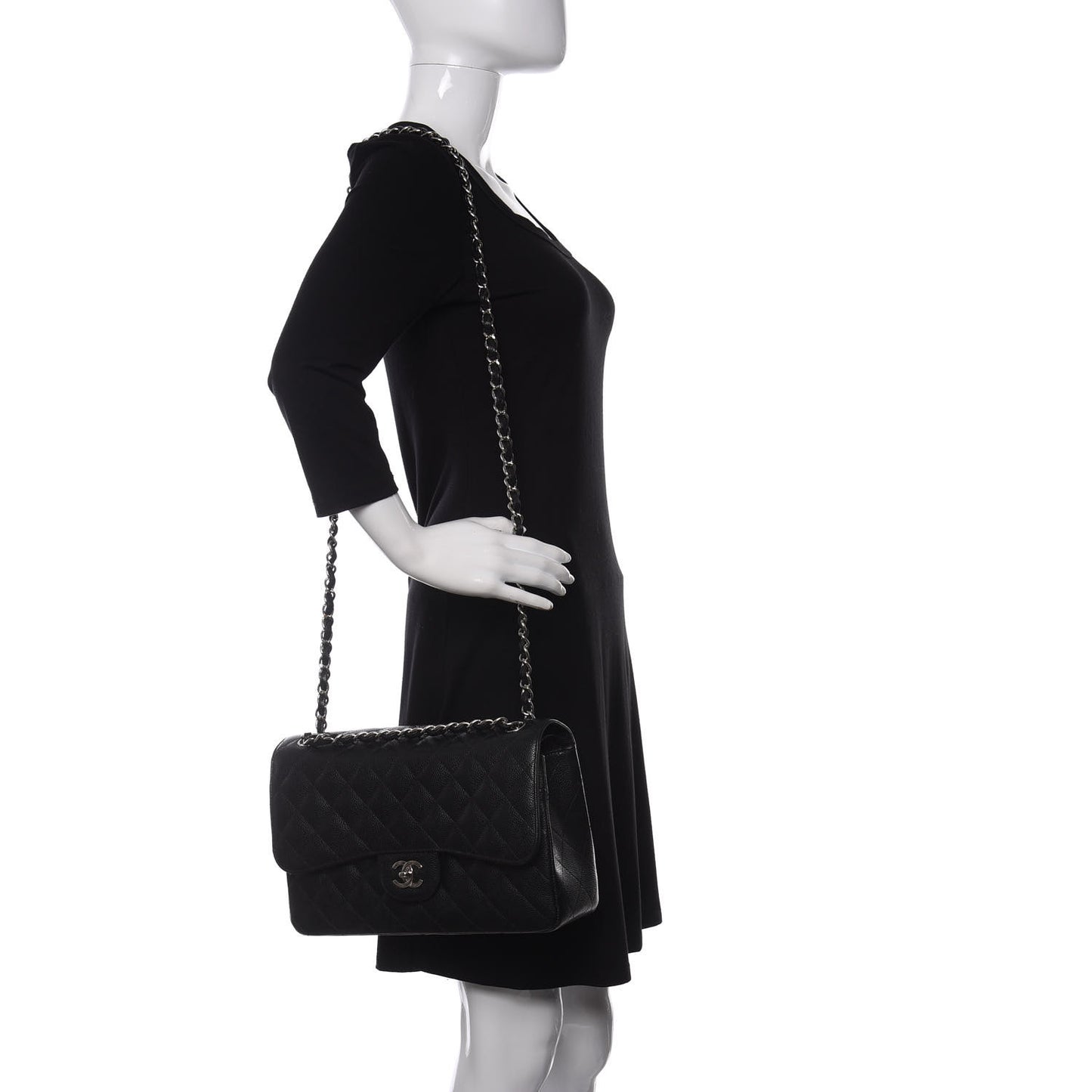 Caviar Quilted Jumbo Double Flap Black