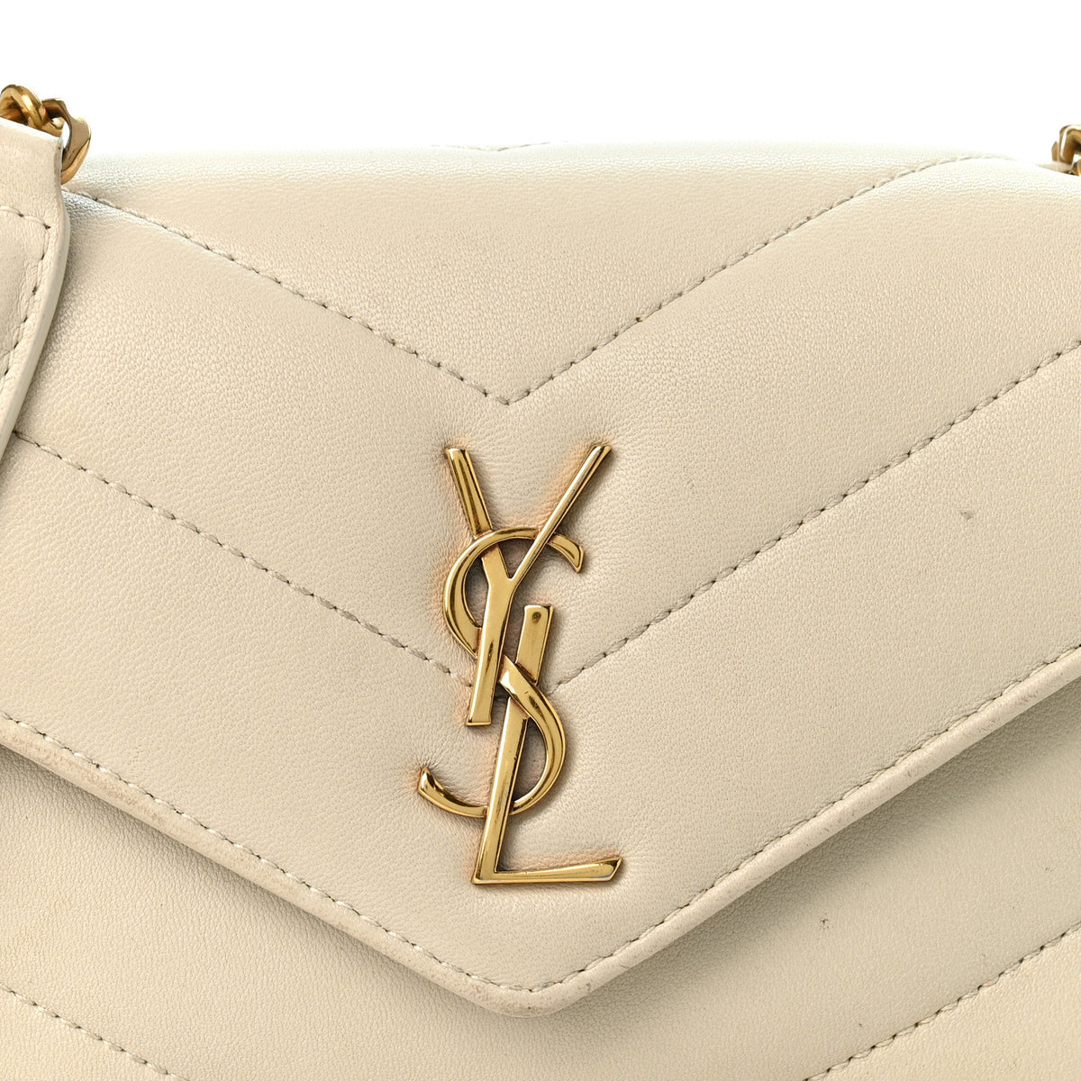 Saint Laurent Lambskin Chevron Quilted Mini LouLou  Crema Soft 8 of 13