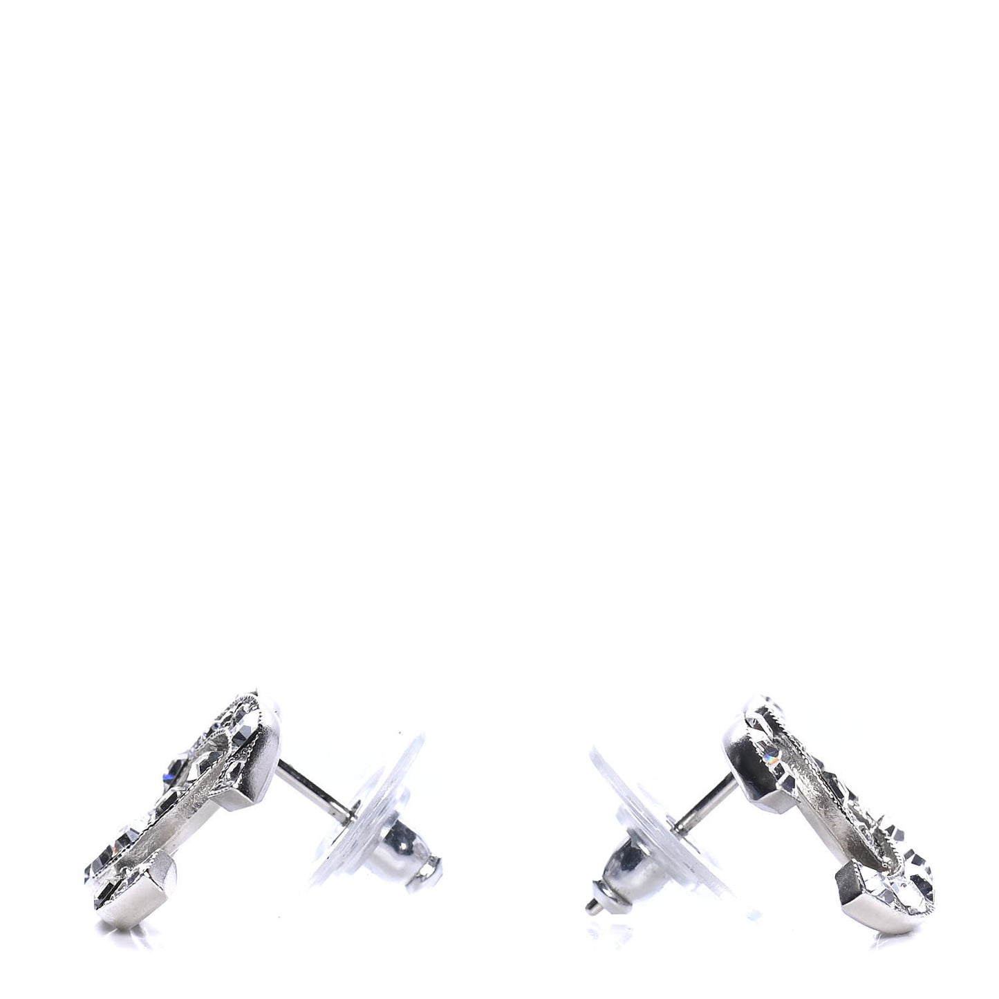 Baguette Crystal CC Earrings Silver