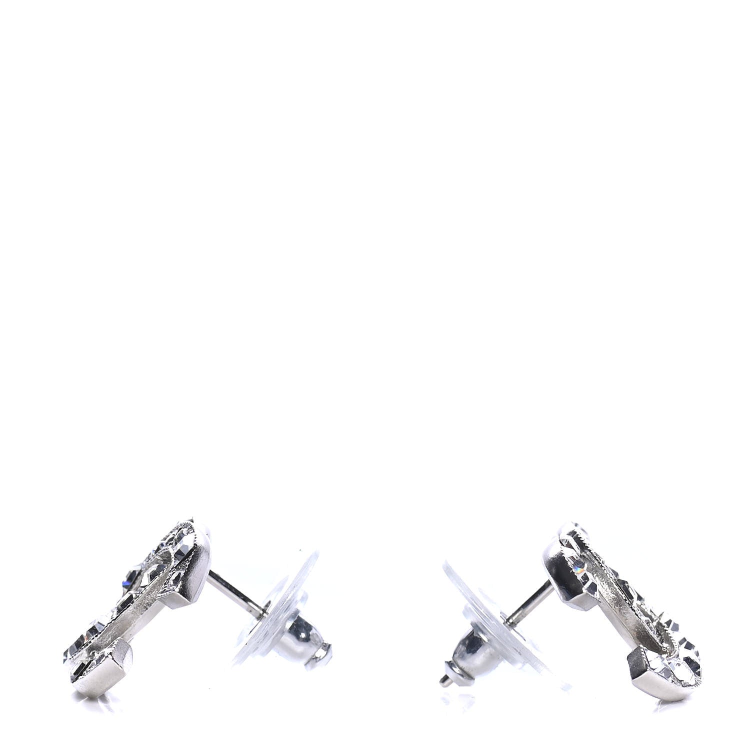 Chanel Baguette Crystal CC Earrings Silver 3 of 4