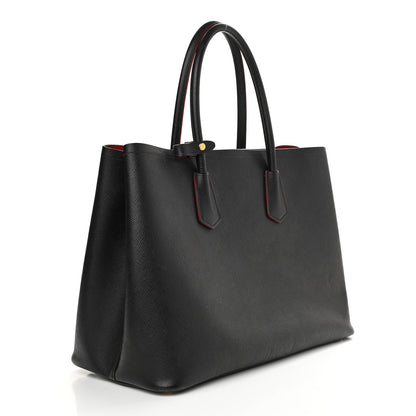Prada Saffiano Cuir Medium Double Bag Black Fuoco 3 of 10
