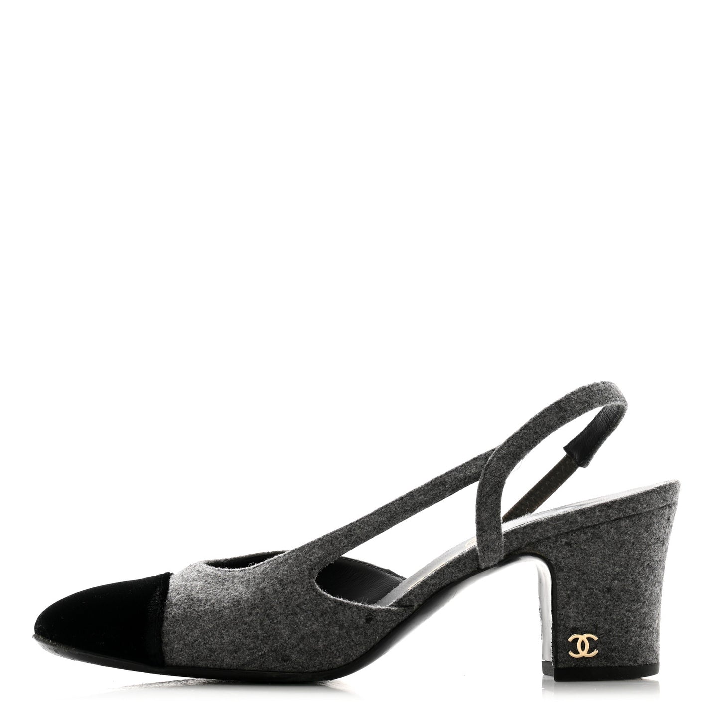 Wool Velvet Cap Toe CC Slingback Pumps 35 Black Grey