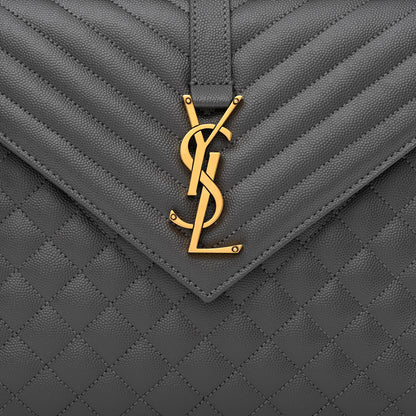 Saint Laurent Grain De Poudre Textured Mixed Matelasse Large Triquilt Monogram Satchel Storm 8 of 10