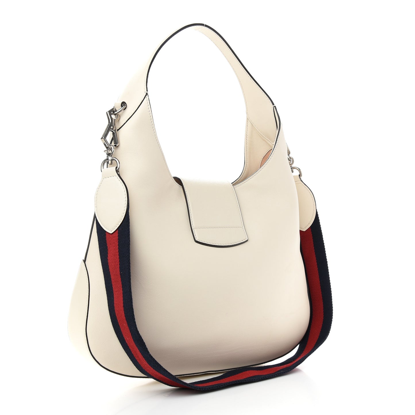 Calfskin Web Stripe Medium Dionysus Hobo White