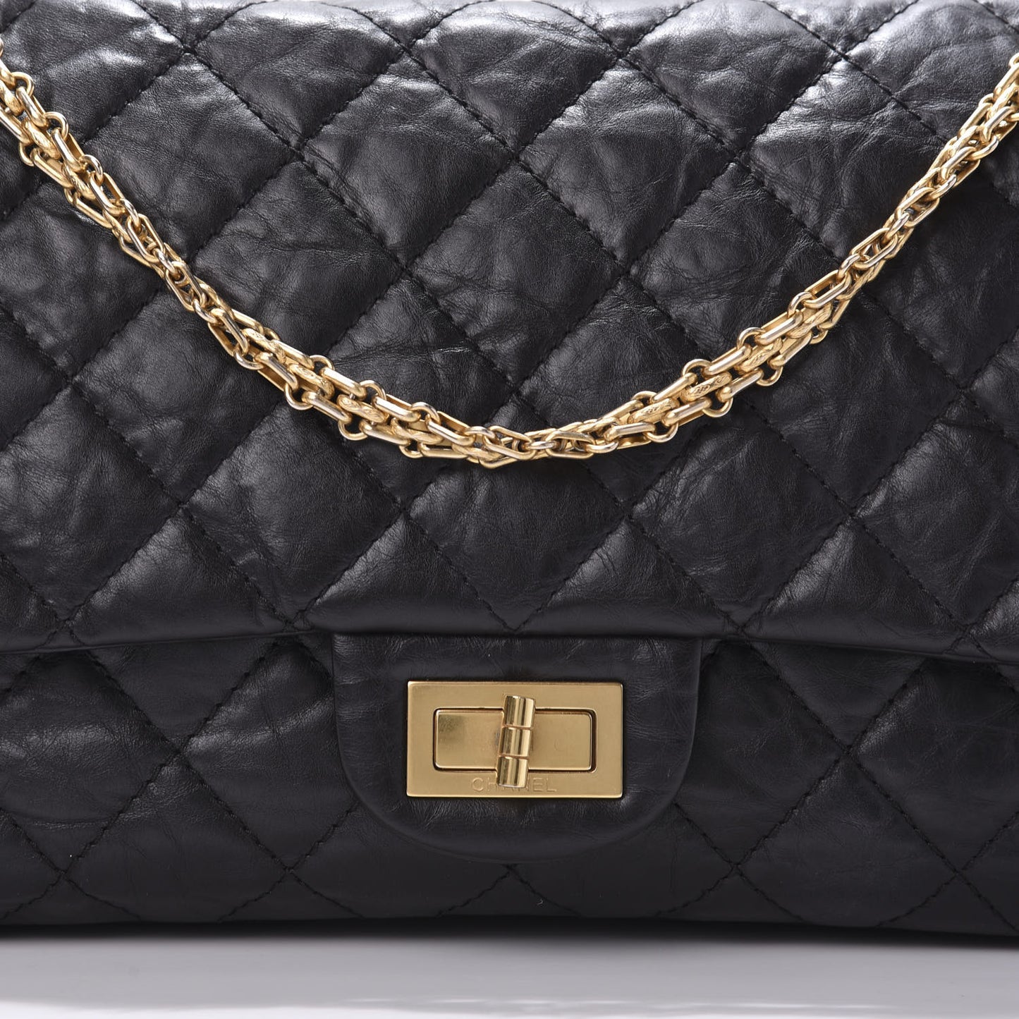 Crumpled Calfskin Quilted 2.55 Reissue 227 Flap Black