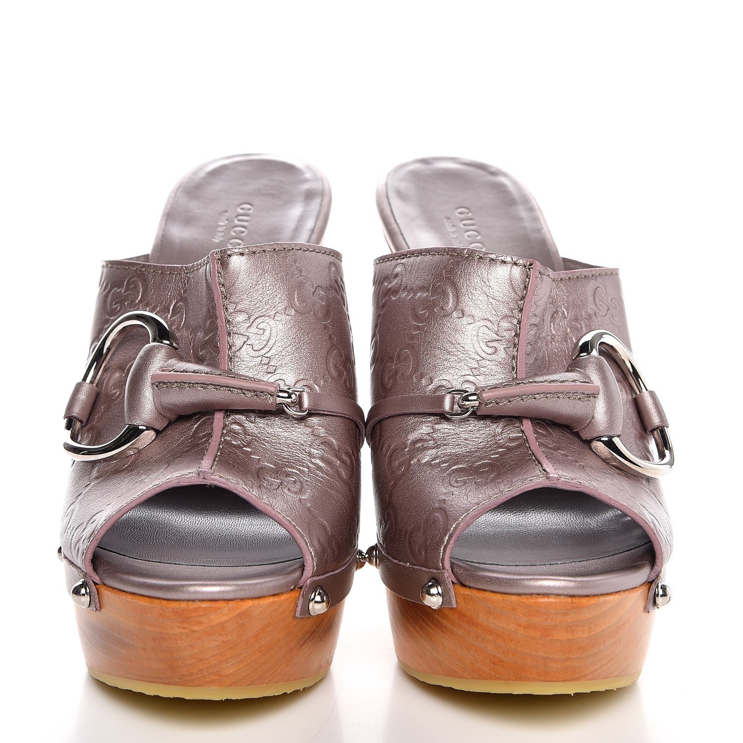 Gucci Metallic Guccissima Icon Bit Platform Clog High Heel Slide Sandals 38.5 Mauve 2 of 10