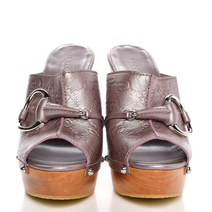 Gucci Metallic Guccissima Icon Bit Platform Clog High Heel Slide Sandals 38.5 Mauve 2 of 10