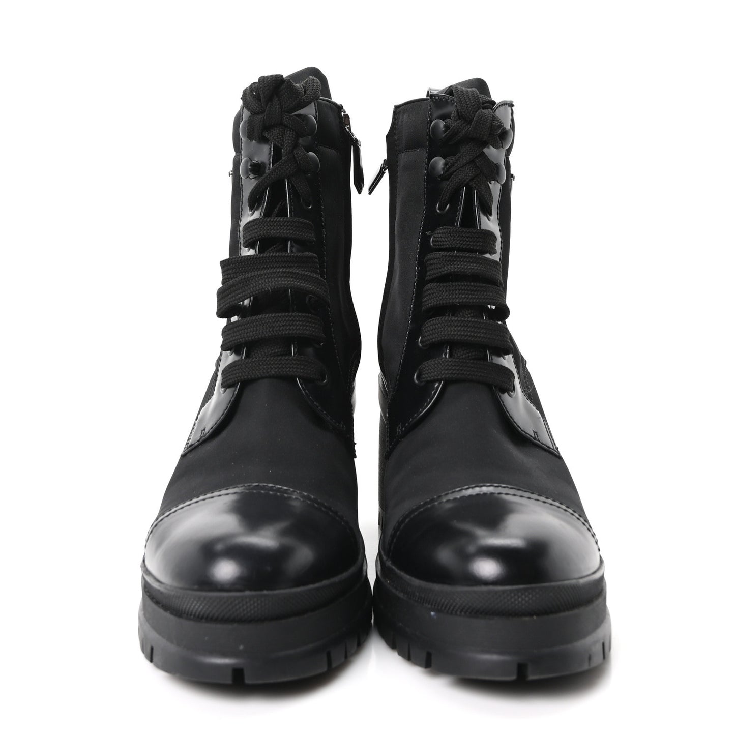 Spazzolato Re-Nylon Metal Triangle Logo Lace Up 55mm Ankle Boots 39.5 Black
