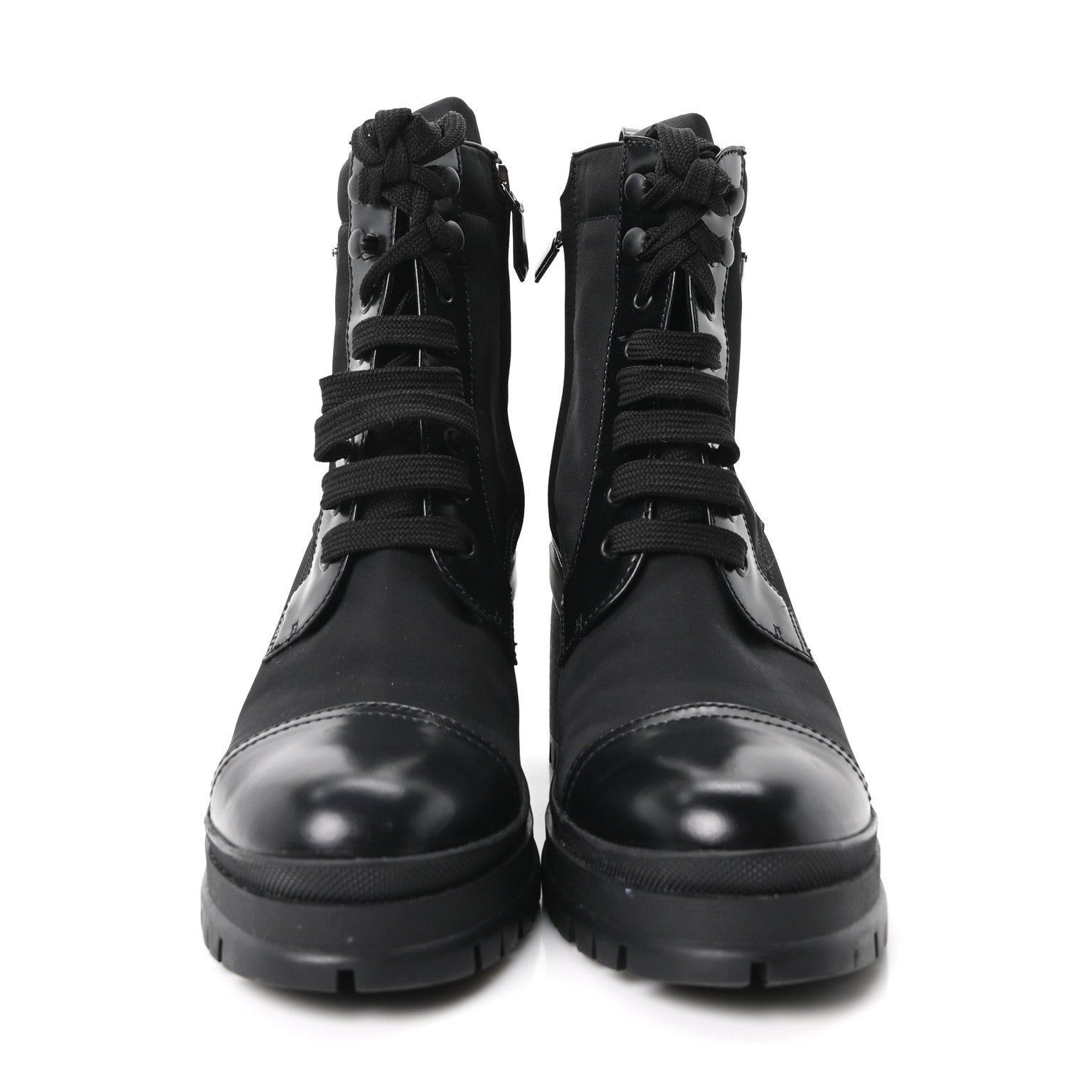 Prada Spazzolato Re-Nylon Metal Triangle Logo Lace Up 55mm Ankle Boots 39.5 Black 3 of 9