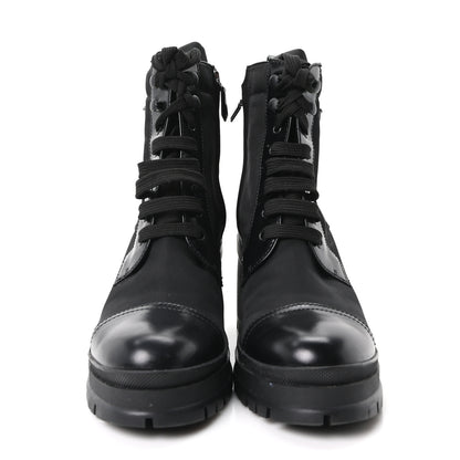 Prada Spazzolato Re-Nylon Metal Triangle Logo Lace Up 55mm Ankle Boots 39.5 Black 3 of 9