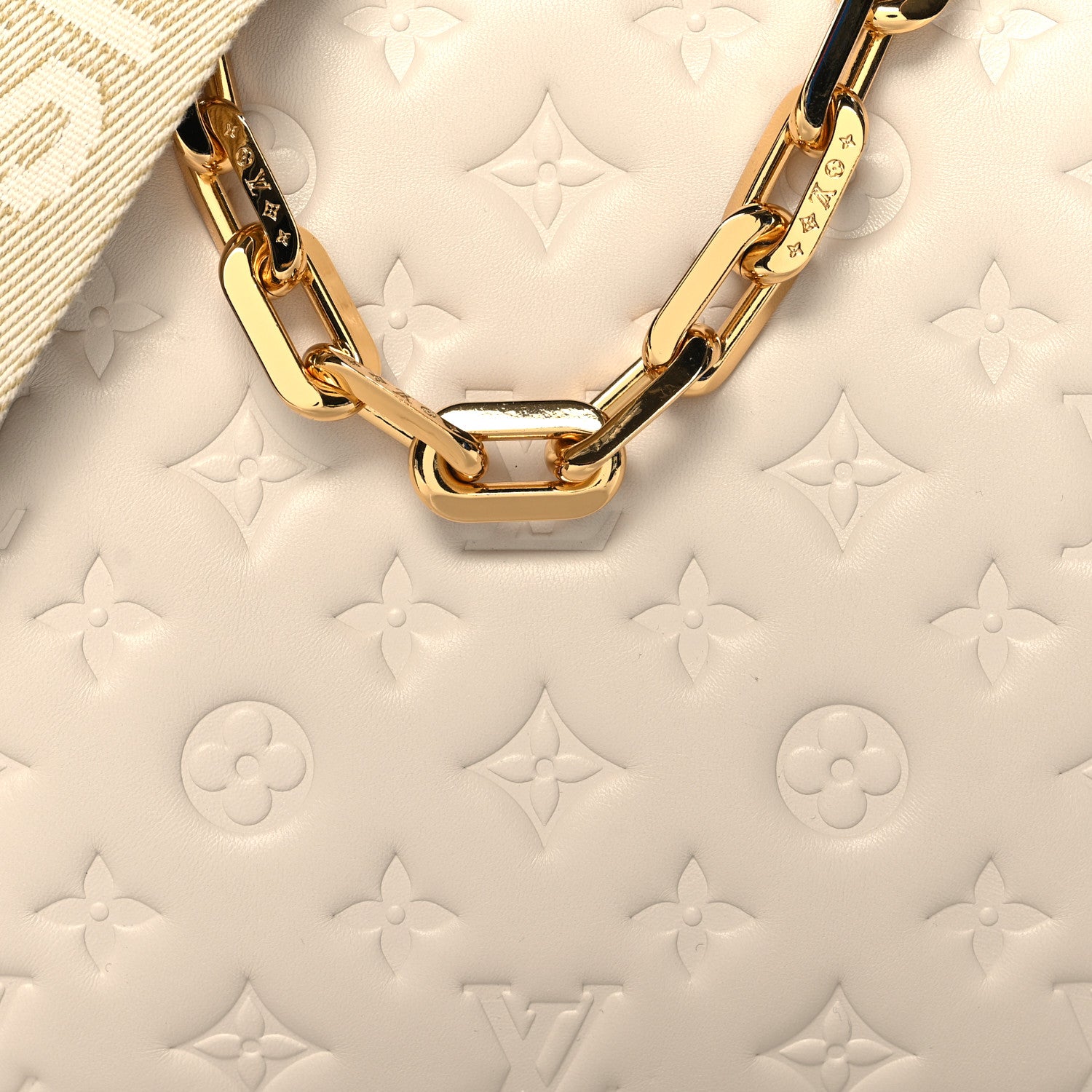 Louis Vuitton Lambskin Embossed Monogram Coussin PM Cream 9 of 11