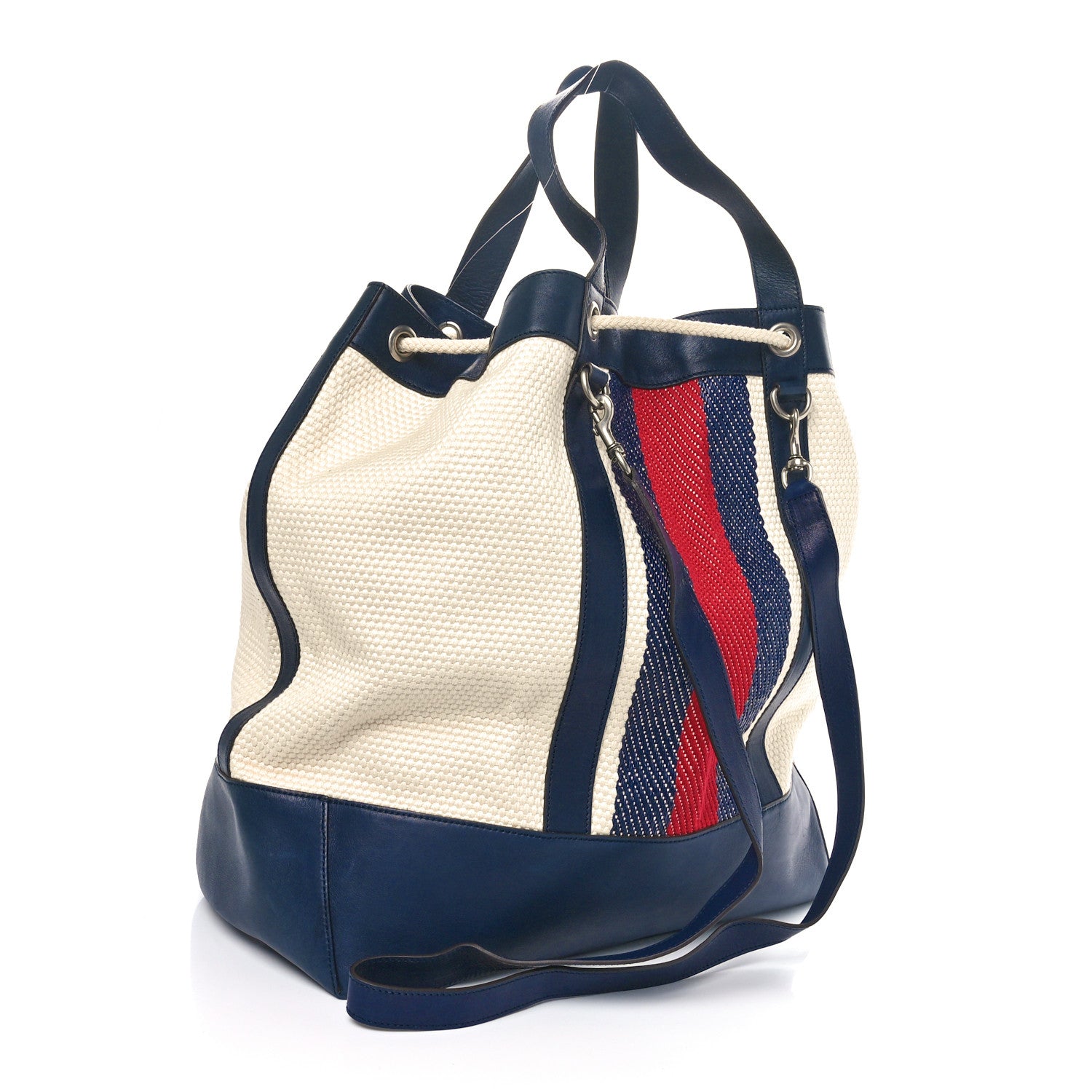 Gucci Canvas Web Bucket Bag White Navy 3 of 11