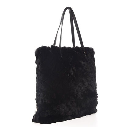 Chanel Rabbit Fur Quilted Embellished Shopping Tote Black 4 of 11