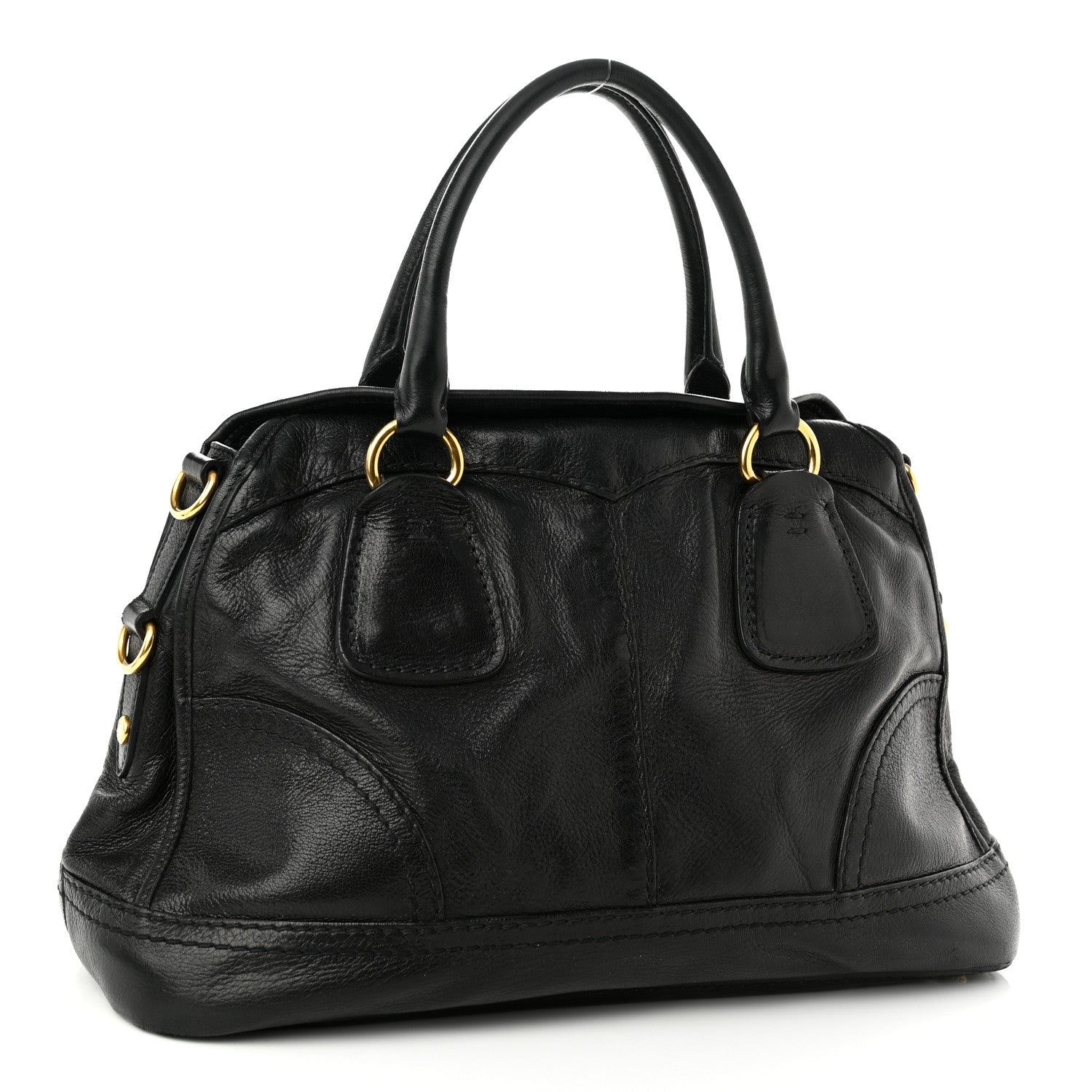 Prada Cervo Shine Shoulder Bag Black 3 of 14