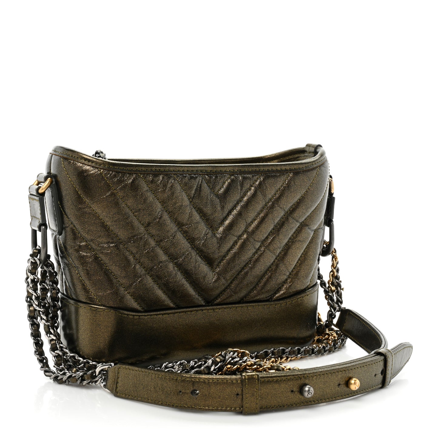 Metallic Calfskin Chevron Quilted Small Gabrielle Hobo Gold