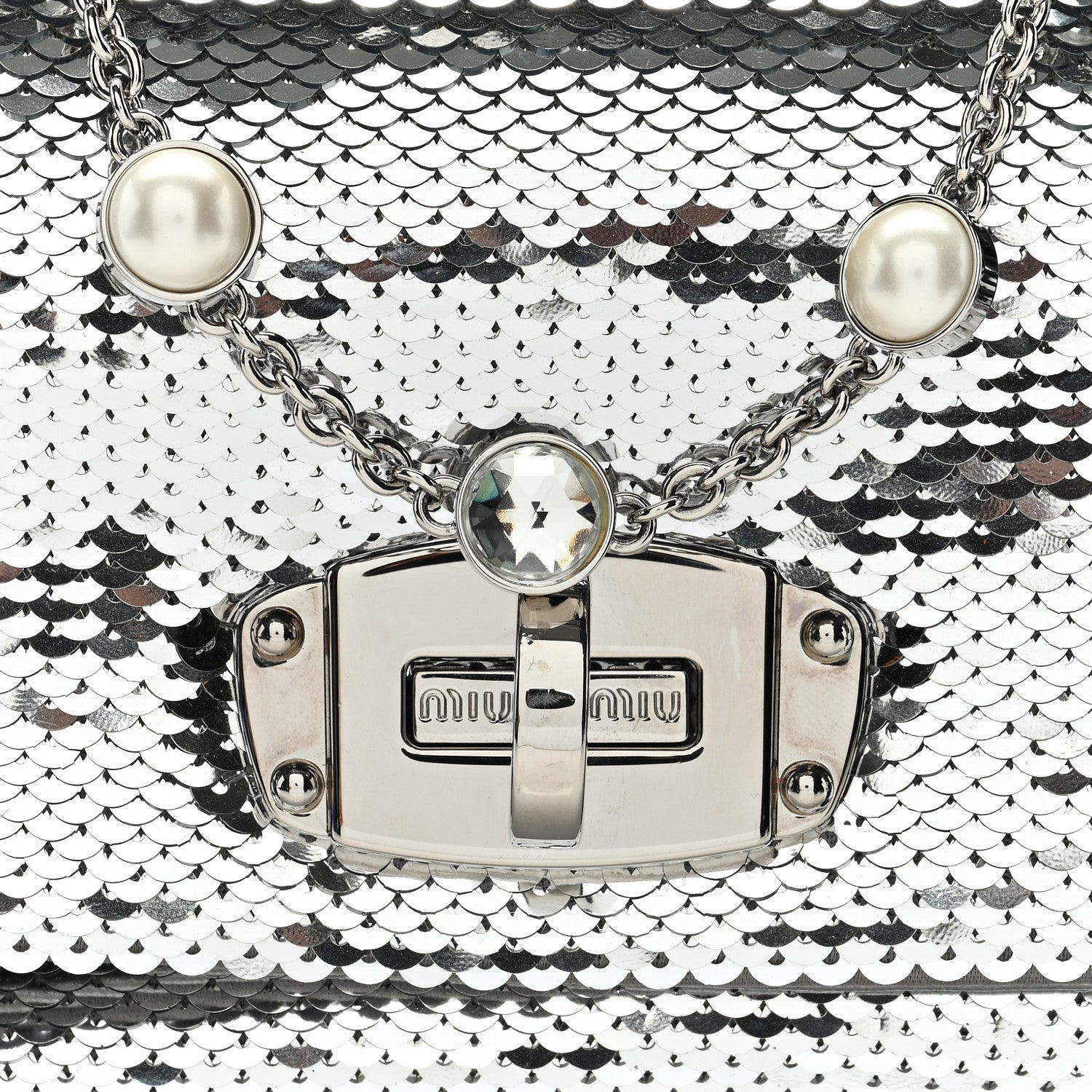Miu Miu Paillettes Crystal Sequin Flap Argento 7 of 9