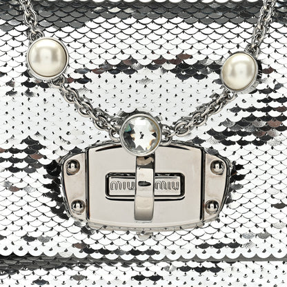 Miu Miu Paillettes Crystal Sequin Flap Argento 7 of 9