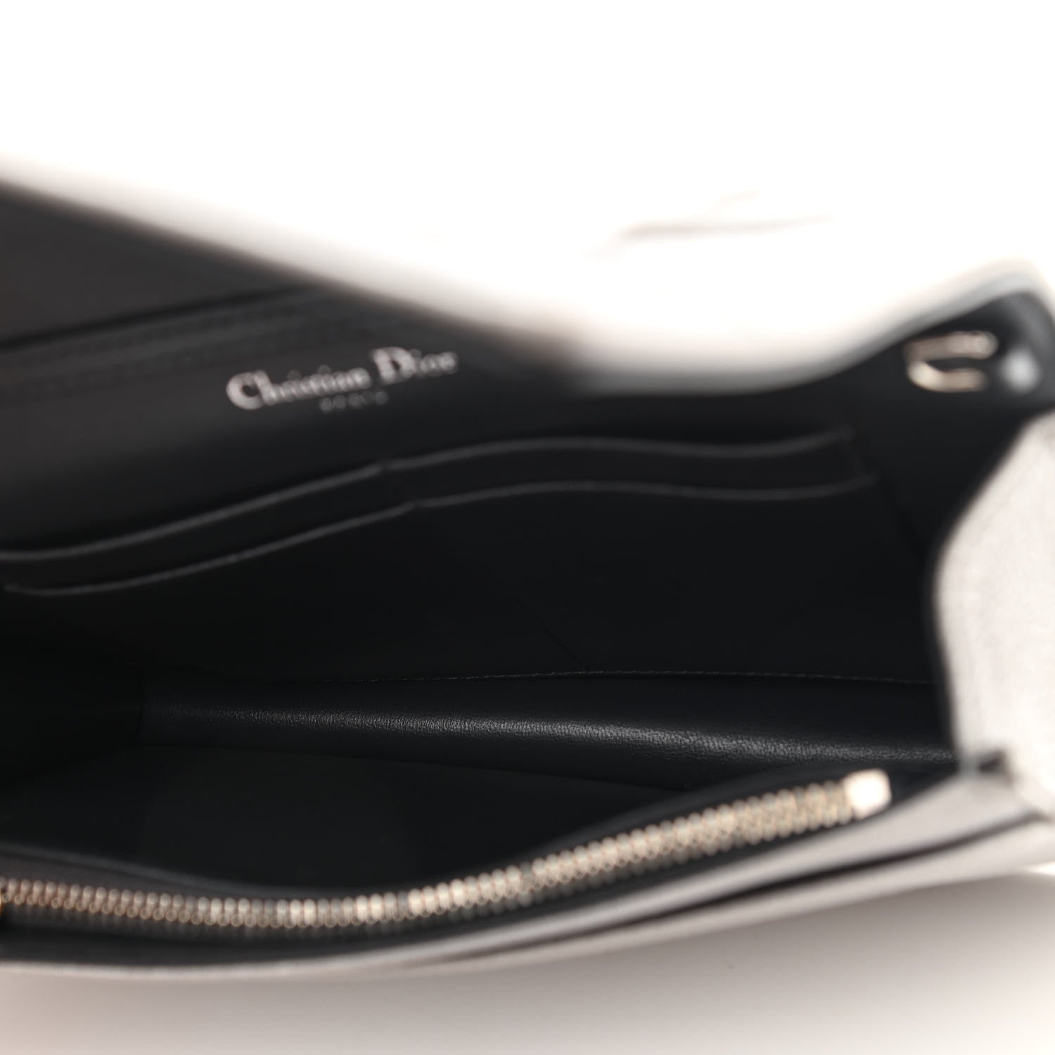 Christian Dior Metallic Grained Calfskin Diorama Wallet on Chain Pouch Silver 5 of 11