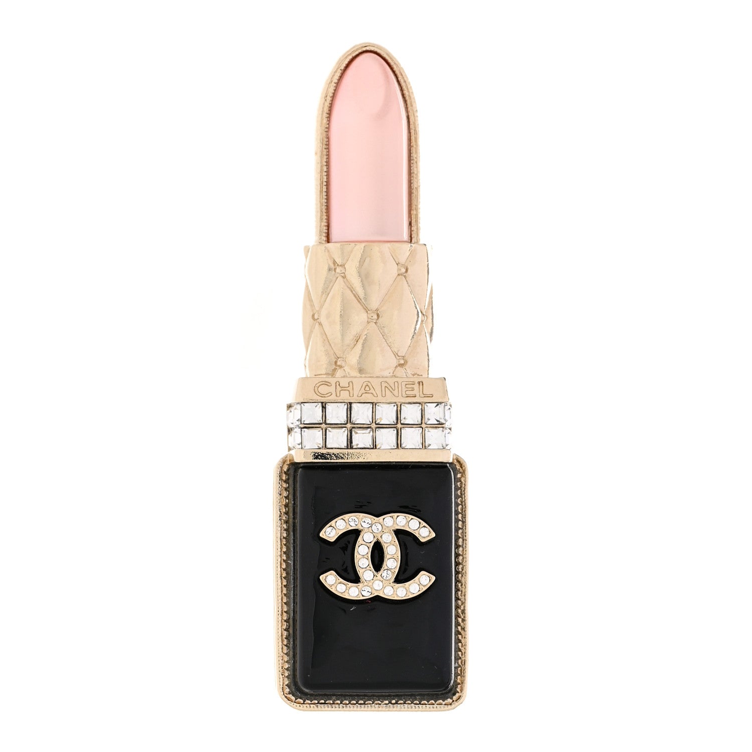 Chanel Metal Strass Pearl Lipstick Brooch Pink Gold 1 of 5