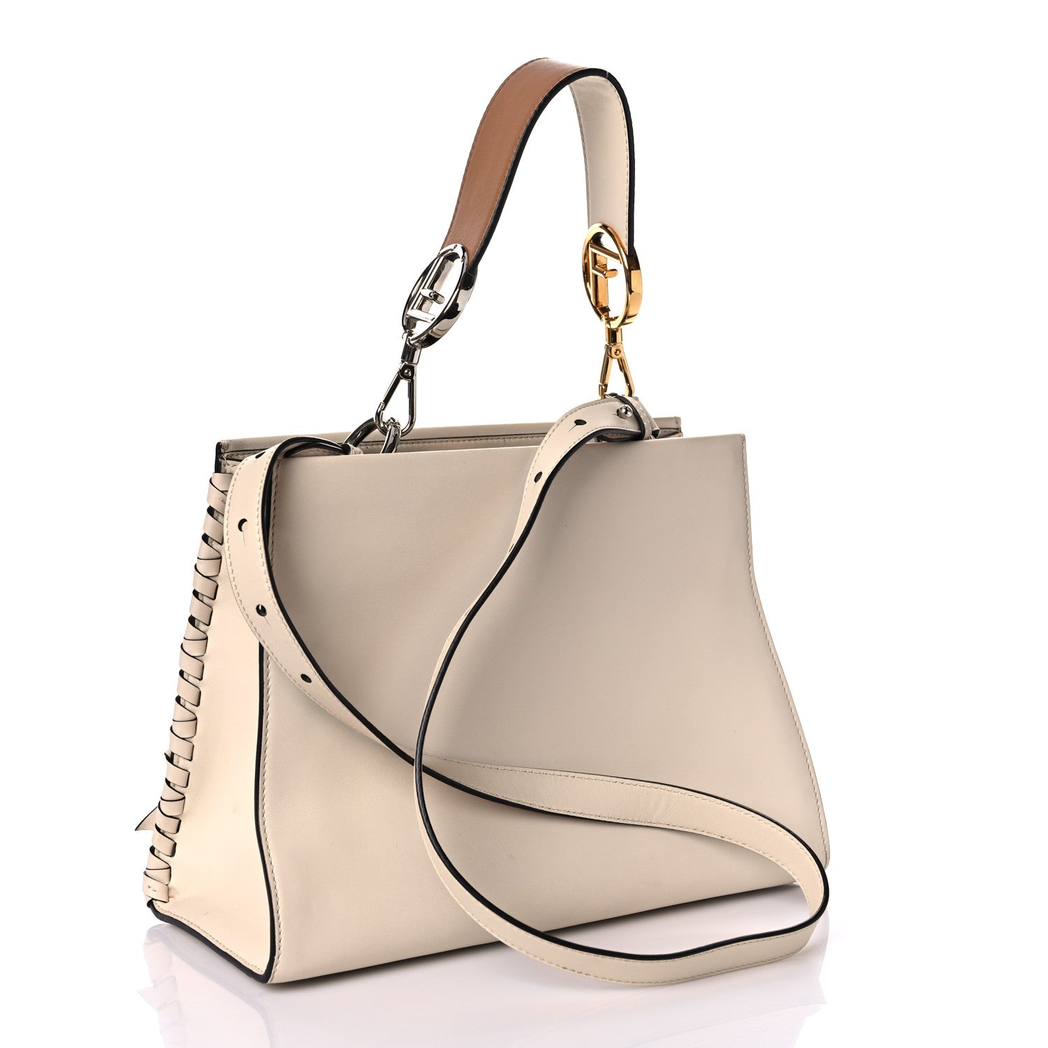Fendi Vitello Century F is Fendi Whipstitch Bi-Color Small Runaway Satchel Camelia Orzo Multicolor 3 of 9