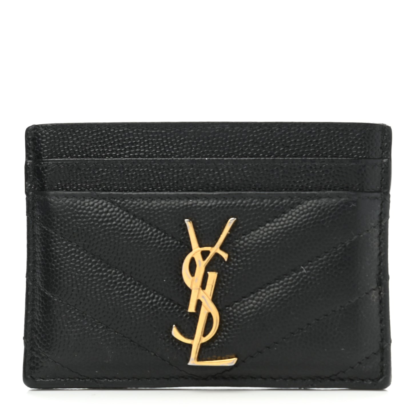 Grain De Poudre Matelasse Chevron Monogram Credit Card Case Black