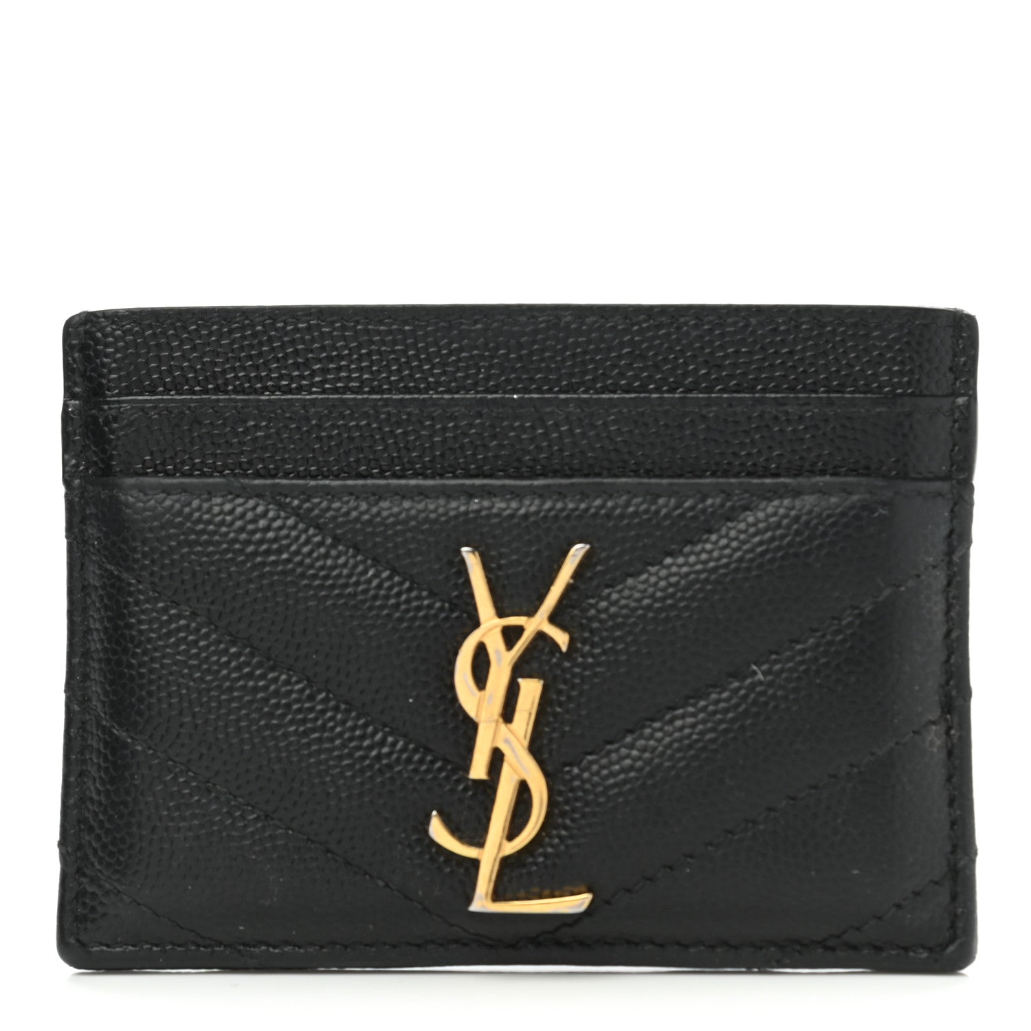 Saint Laurent Grain De Poudre Matelasse Chevron Monogram Credit Card Case Black 1 of 7