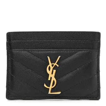 Saint Laurent Grain De Poudre Matelasse Chevron Monogram Credit Card Case Black 1 of 7