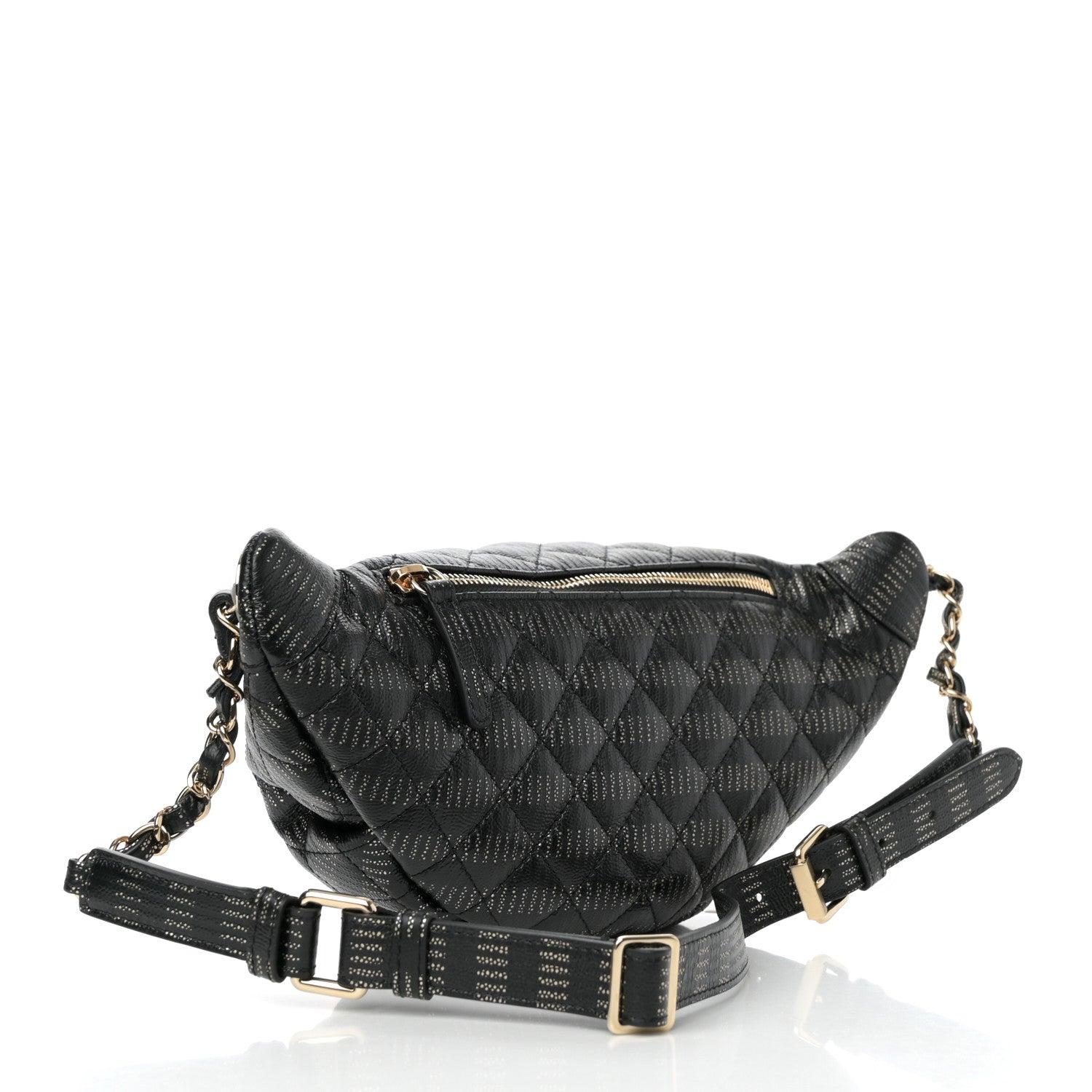 Chanel Metallic Caviar Striped Banane Waist Bag Fanny Pack Black Gold 3 of 12