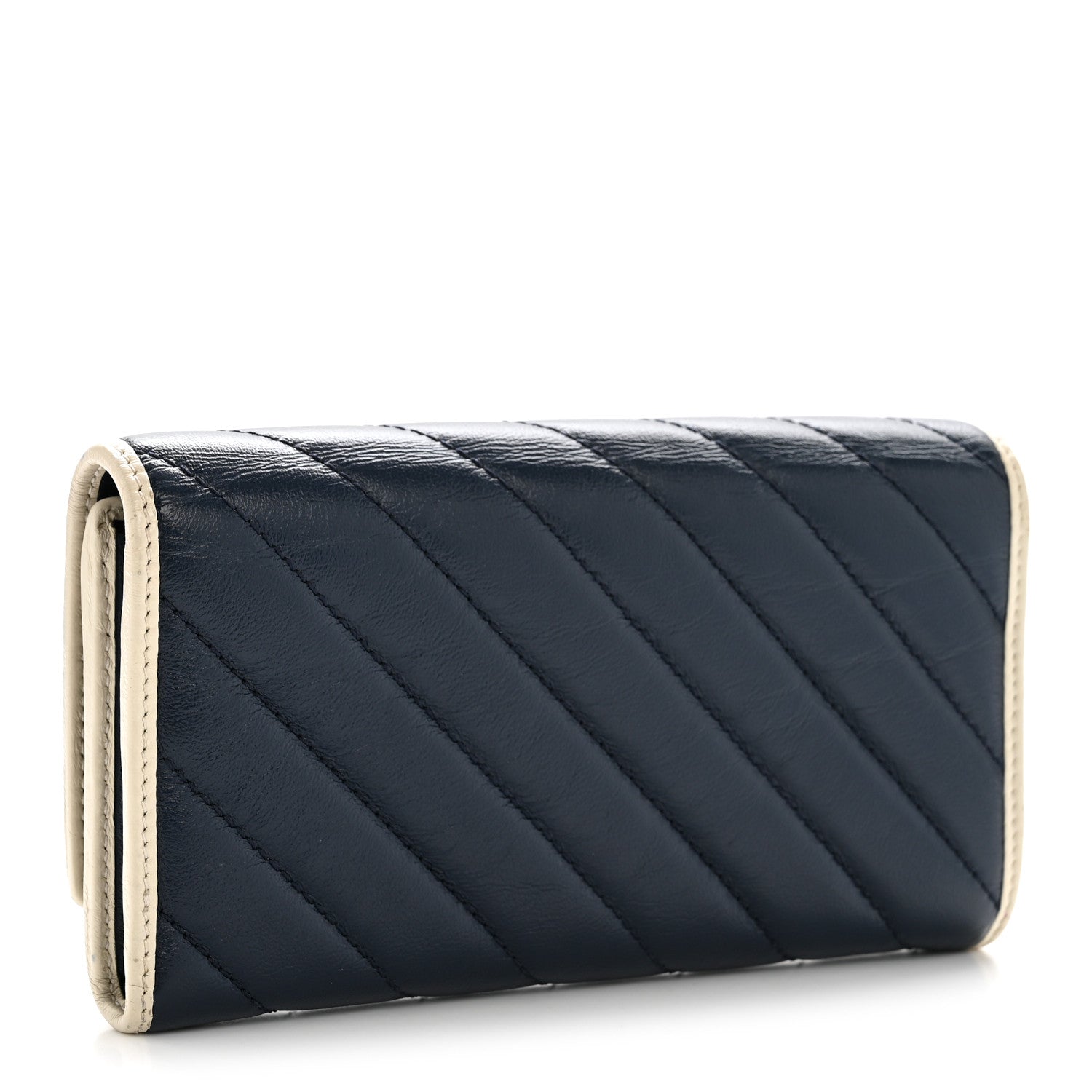 Gucci Vintage Effect Calfskin Matelasse Diagonal Torchon GG Marmont Continental Wallet Blue Agata Mystic White 3 of 13