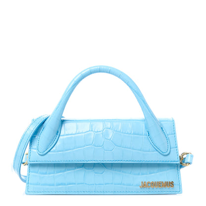 Jacquemus Calfskin Crocodile Embossed Le Chiquito Long Pale Blue 1 of 10