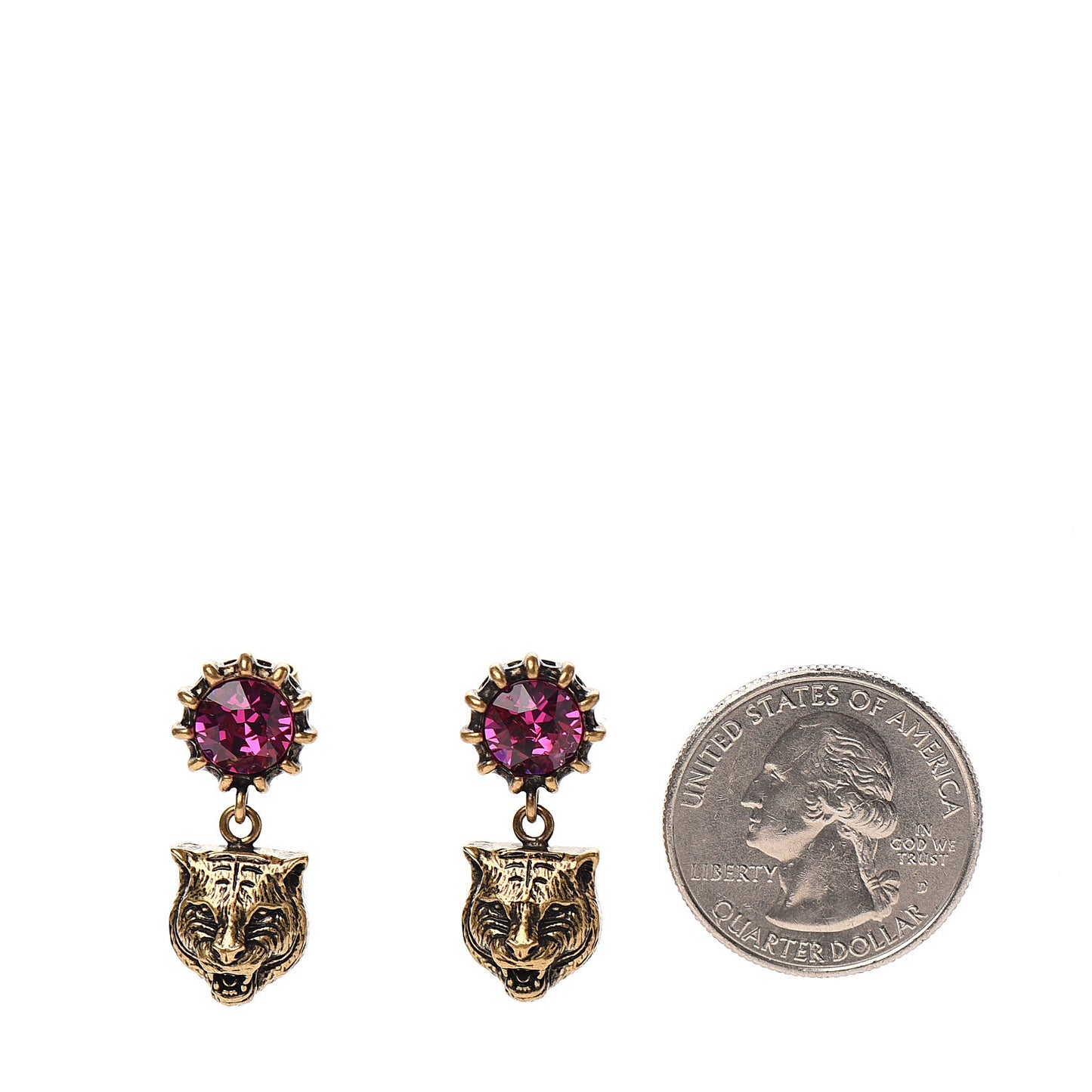 Metal Crystal Feline Earrings Aged Gold