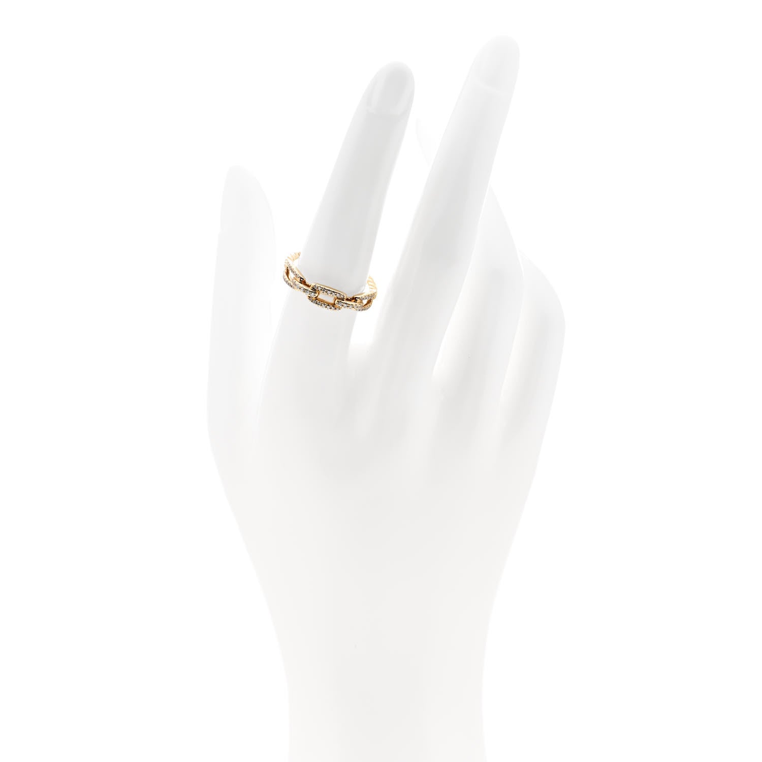 David Yurman 18K Yellow Gold Diamond 4.5mm Stax Single Row Chain Link Ring 54 7 2 of 4
